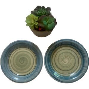 Pier 1 Blue Green Swirl Earthenware Salad Plates 2pcs 2011 Retired